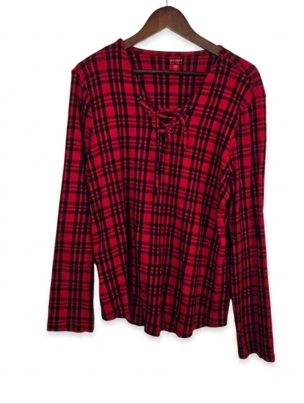 Ruff Hewn flannel print lace up long sleeve top